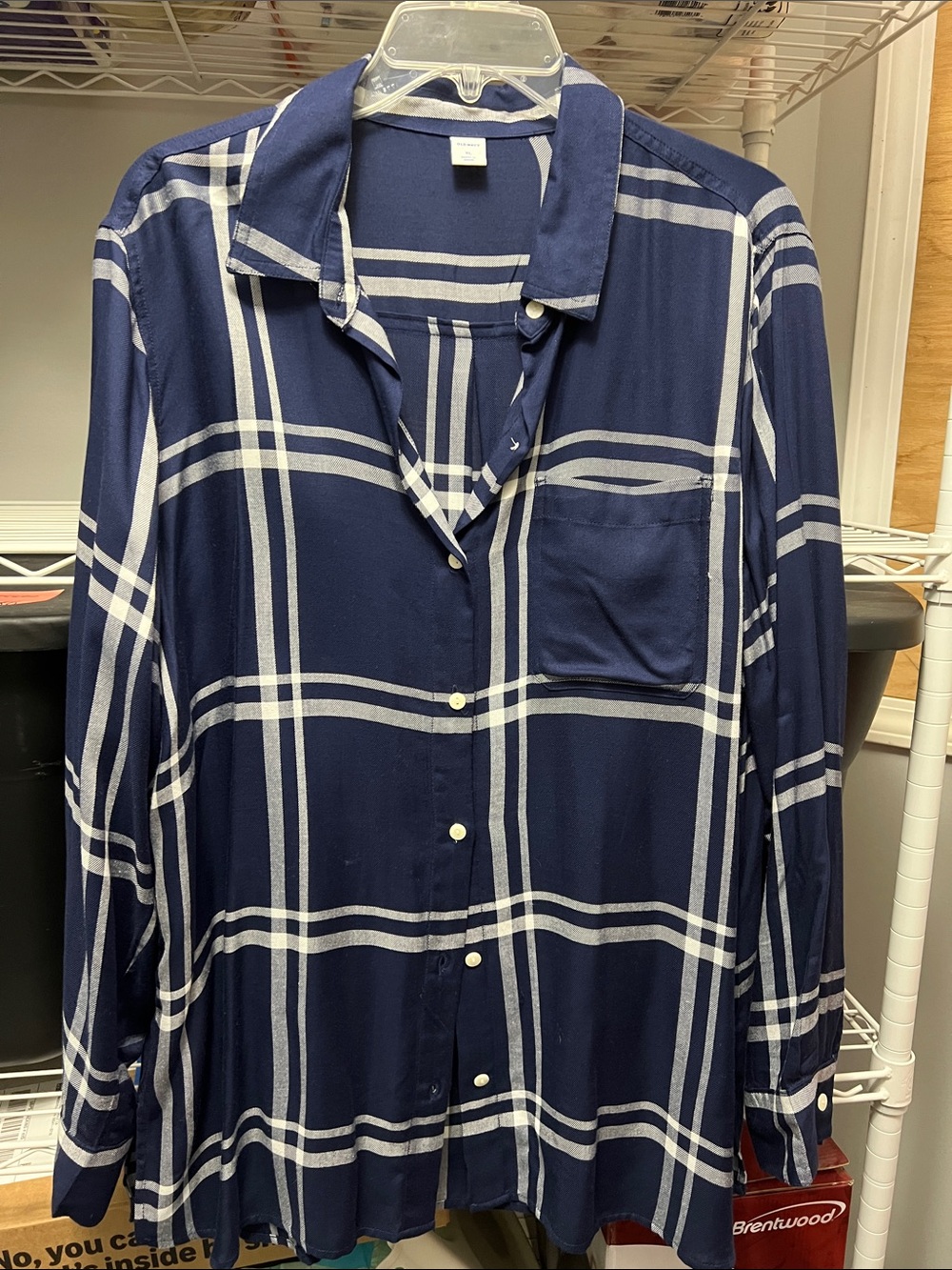 Old Navy Navy and White Plaid Button-Front Shirt